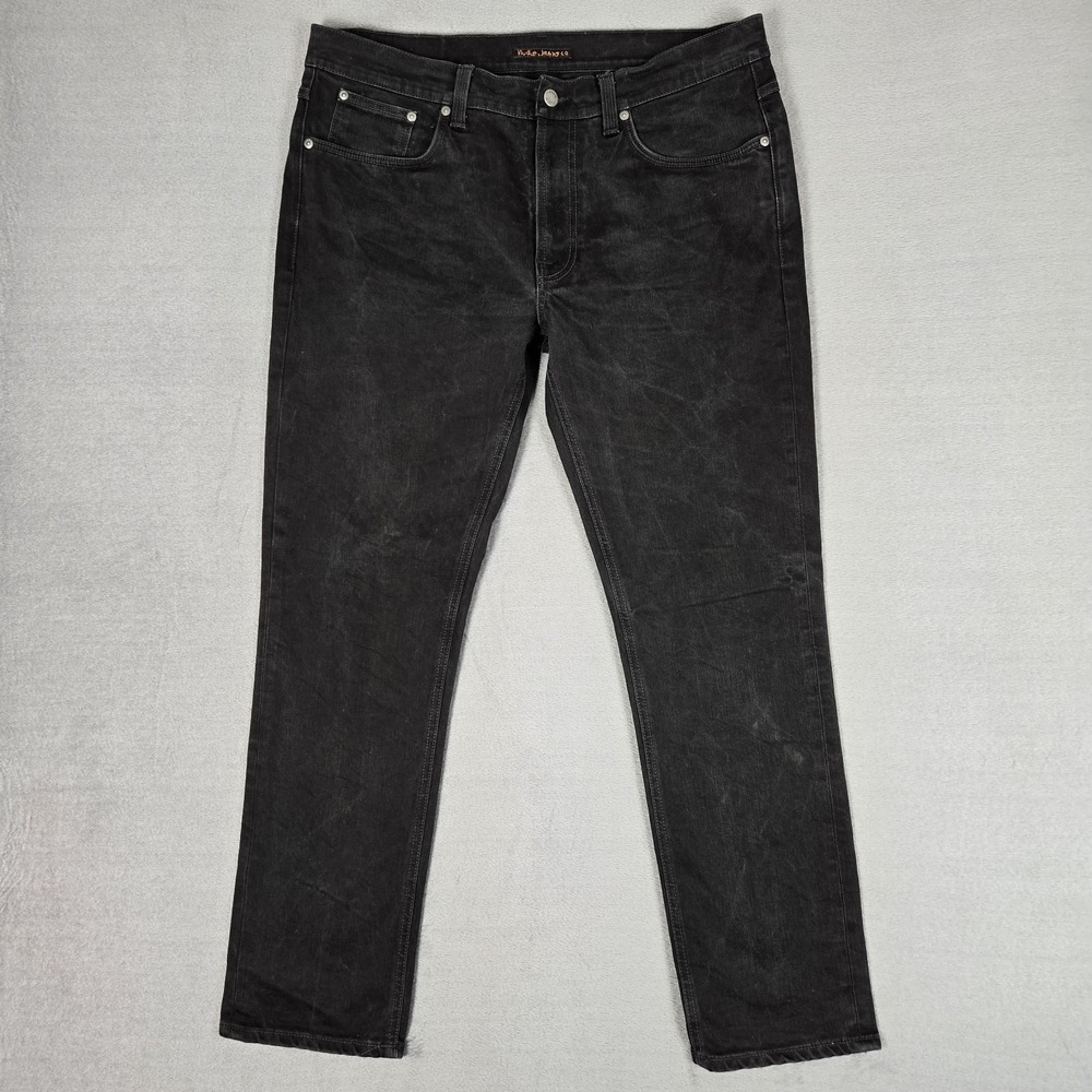 Nudie Lean Dean‎ Jeans Mens 38x32 Black Dry Cold Black Slim Tapered Denim Italy